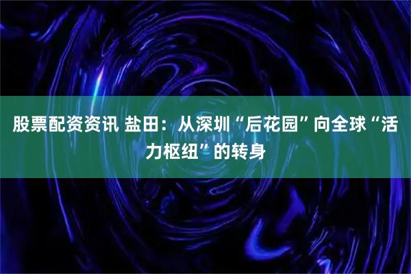 股票配资资讯 盐田：从深圳“后花园”向全球“活力枢纽”的转身